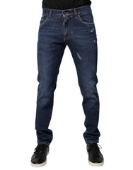 Dolce & Gabbana Blue Cotton Logo Print Slim Fit Denim Jeans -   -  Dolce & Gabbana.