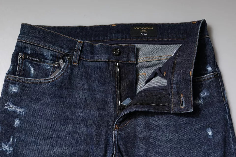 Dolce & Gabbana Blue Cotton Logo Print Slim Fit Denim Jeans -   -  Dolce & Gabbana. Dolce & Gabbana Blue Cotton Logo Print Slim Fit Denim Jeans -   -  Dolce & Gabbana.