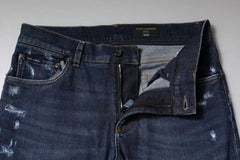 Dolce & Gabbana Blue Cotton Logo Print Slim Fit Denim Jeans -   -  Dolce & Gabbana.