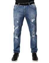 Dolce & Gabbana Blue Cotton Stretch Tattered Skinny Denim Jeans -   -  Dolce & Gabbana.