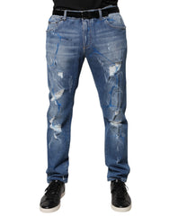 Dolce & Gabbana Blue Cotton Stretch Tattered Skinny Denim Jeans -   -  Dolce & Gabbana.