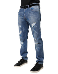 Dolce & Gabbana Blue Cotton Stretch Tattered Skinny Denim Jeans -   -  Dolce & Gabbana.