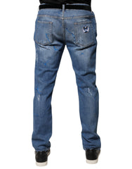 Dolce & Gabbana Blue Cotton Stretch Tattered Skinny Denim Jeans -   -  Dolce & Gabbana.