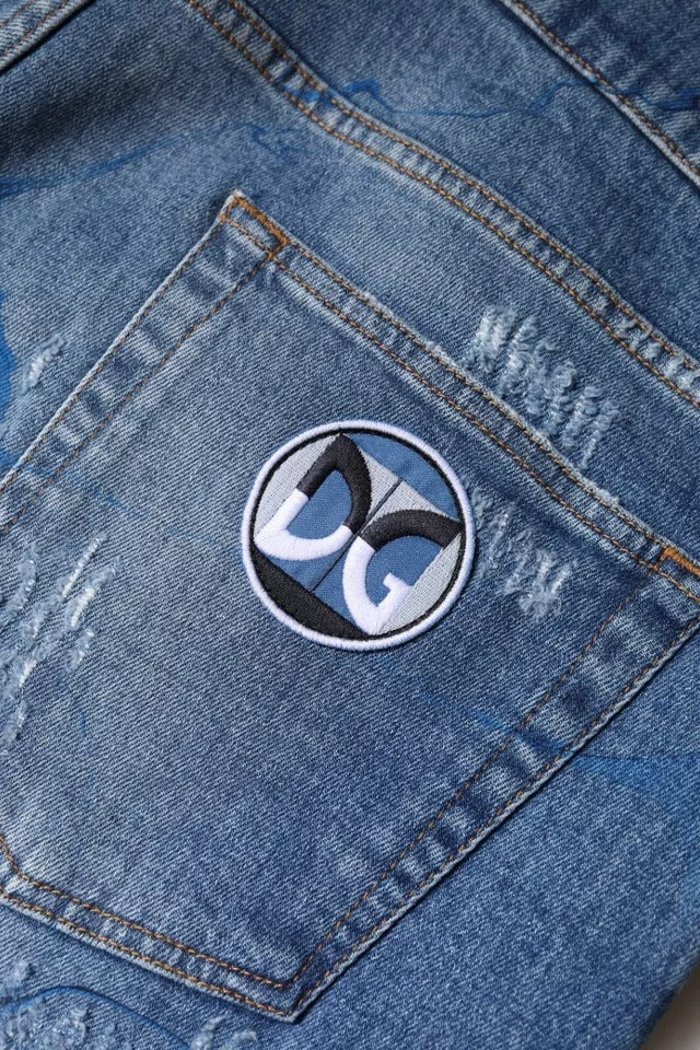 Dolce & Gabbana Blue Cotton Stretch Tattered Skinny Denim Jeans -   -  Dolce & Gabbana. Dolce & Gabbana Blue Cotton Stretch Tattered Skinny Denim Jeans -   -  Dolce & Gabbana.