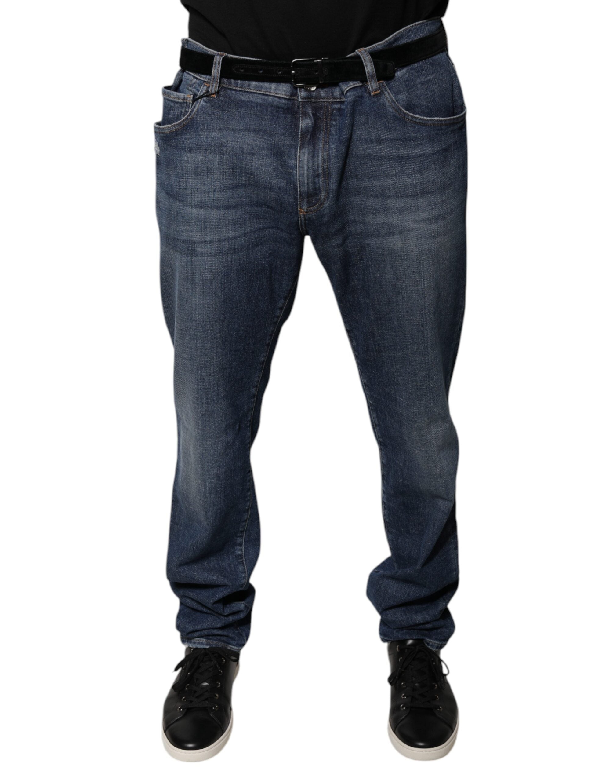Dolce & Gabbana Dark Blue Cotton Logo Skinny Denim Jeans -   -  Dolce & Gabbana.