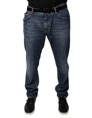 Dolce & Gabbana Dark Blue Cotton Logo Skinny Denim Jeans -   -  Dolce & Gabbana.