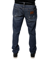 Dolce & Gabbana Dark Blue Cotton Logo Skinny Denim Jeans -   -  Dolce & Gabbana.