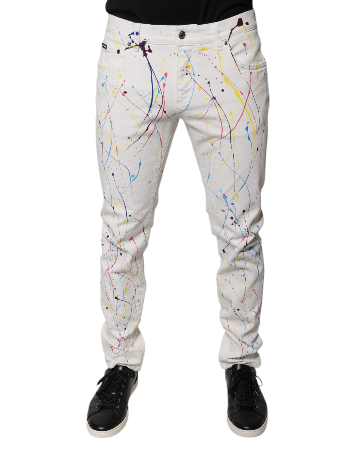 Dolce & Gabbana White Color Splash Print Skinny Denim Jeans -   -  Dolce & Gabbana.
