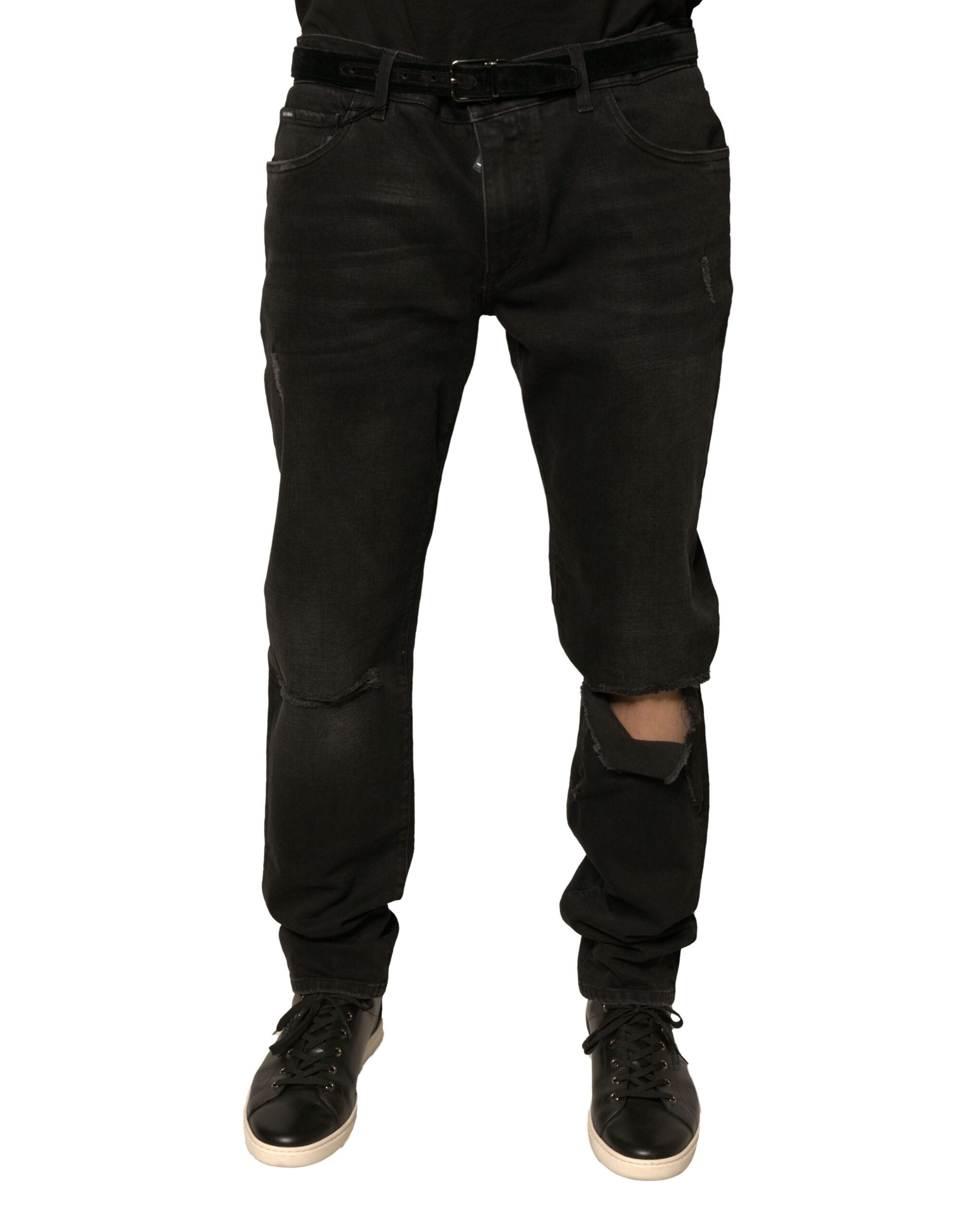 Dolce & Gabbana Black Ripped Logo Cotton Skinny Denim Jeans -   -  Dolce & Gabbana.
