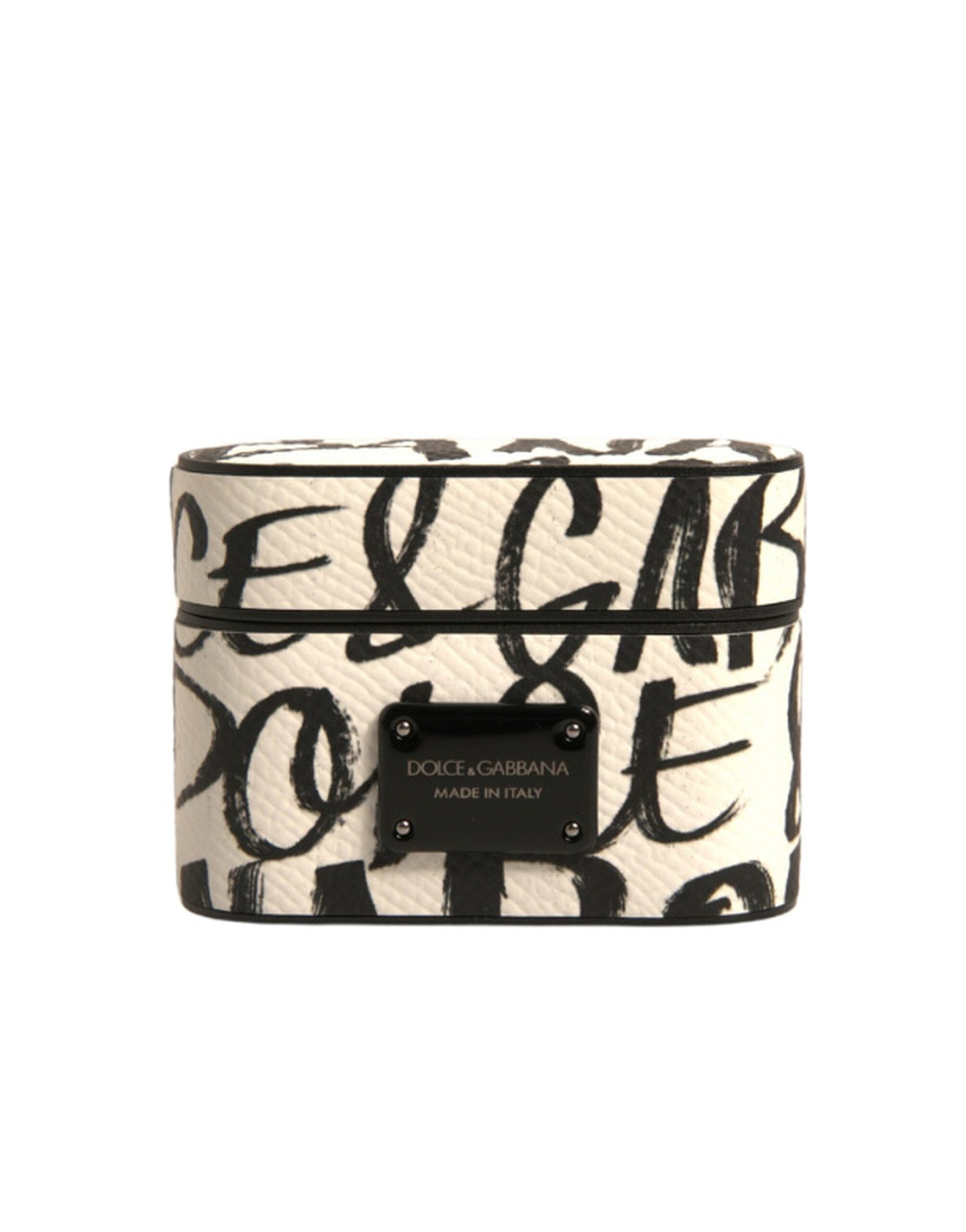 Dolce & Gabbana Black White Leather Scribble Embossed Logo Airpods Case -   -  Dolce & Gabbana.