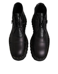 Dolce & Gabbana Black Leather Lace Up Ankle Boots Shoes -   -  Dolce & Gabbana.