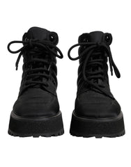 Dolce & Gabbana Black Padded Mid Calf Lace Up Boots Shoes -   -  Dolce & Gabbana.