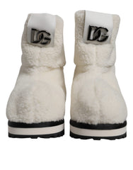 Dolce & Gabbana White Plush Logo Padded Mid Calf Boots Shoes -   -  Dolce & Gabbana.