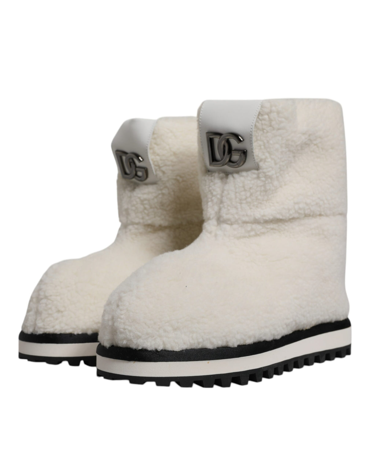 Dolce & Gabbana White Plush Logo Padded Mid Calf Boots Shoes -   -  Dolce & Gabbana.