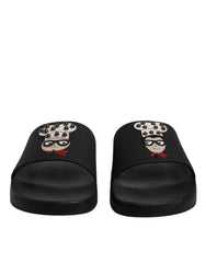 Dolce & Gabbana Black Leather Slides Sandals Beachwear Shoes -   -  Dolce & Gabbana.