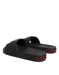Dolce & Gabbana Black Leather Slides Sandals Beachwear Shoes -   -  Dolce & Gabbana.