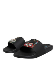 Dolce & Gabbana Black Divers Leather Flats Slides Sandals Beachwear Shoes -   -  Dolce & Gabbana.