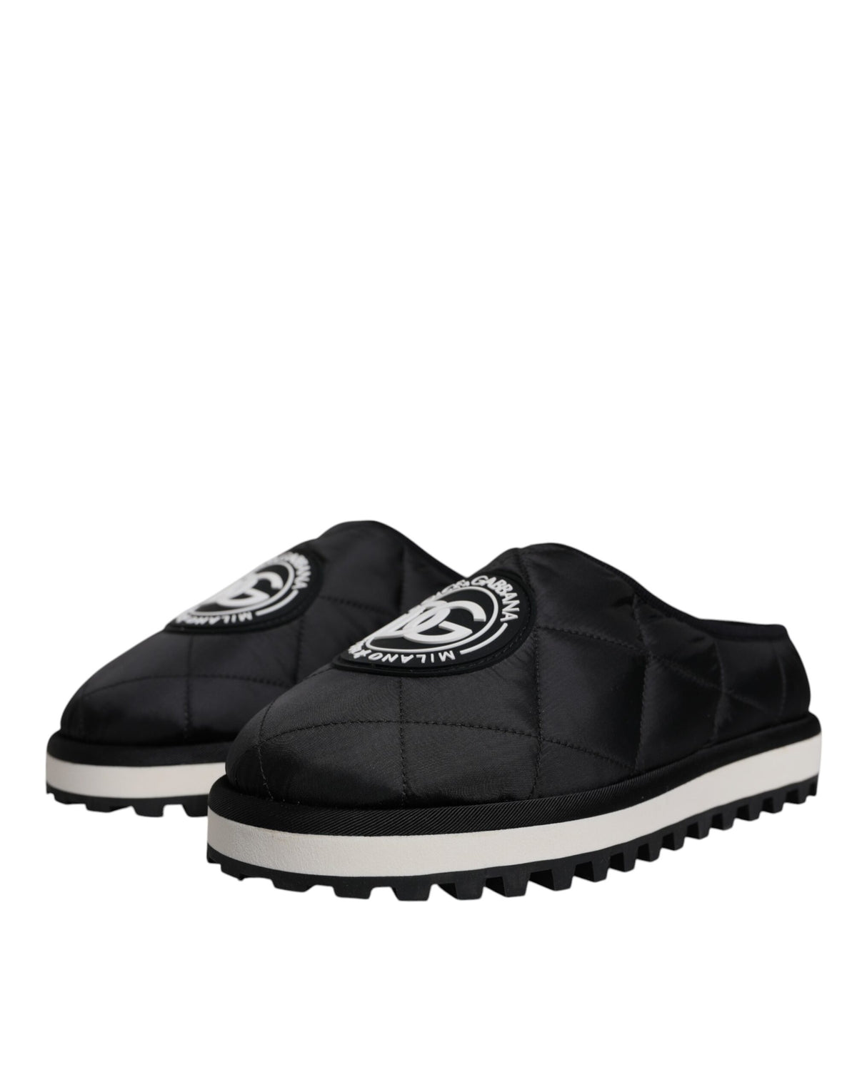 Dolce & Gabbana Black Nylon Quilted Logo Patch Sandals Slides Shoes -   -  Dolce & Gabbana.