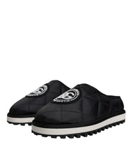 Dolce & Gabbana Black Nylon Quilted Logo Patch Sandals Slides Shoes -   -  Dolce & Gabbana.