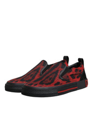 Dolce & Gabbana Red Black Leopard Cotton Men Low Top Sneakers Shoes -   -  Dolce & Gabbana.