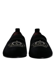 Dolce & Gabbana Black Velvet Crystal Crown Loafers Formal Dress Shoes -   -  Dolce & Gabbana.