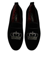 Dolce & Gabbana Black Velvet Crystal Crown Loafers Formal Dress Shoes -   -  Dolce & Gabbana.