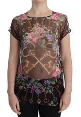 Dolce & Gabbana Black Key Floral Print Silk Blouse T-shirt -   -  Dolce & Gabbana.
