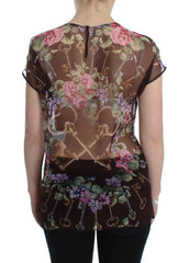 Dolce & Gabbana Black Key Floral Print Silk Blouse T-shirt -   -  Dolce & Gabbana.