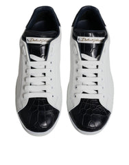 Dolce & Gabbana White Black Leather Portofino Sneakers Shoes -   -  Dolce & Gabbana.