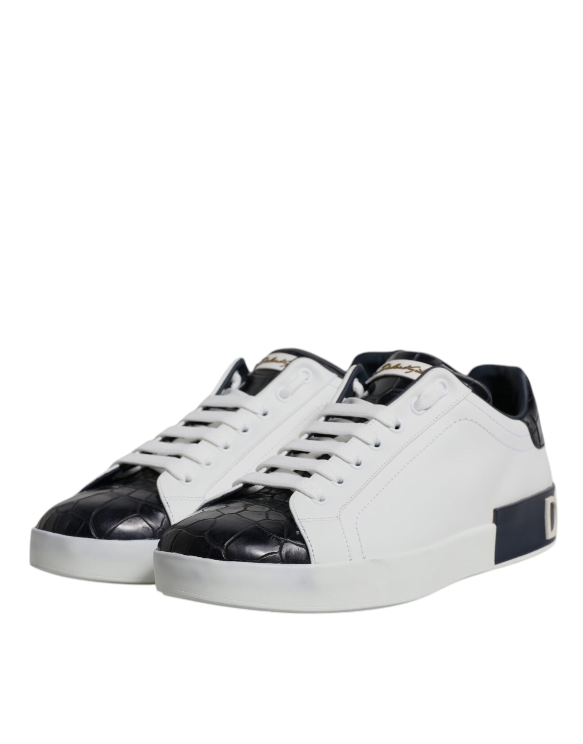 Dolce & Gabbana White Black Leather Portofino Sneakers Shoes -   -  Dolce & Gabbana. Dolce & Gabbana White Black Leather Portofino Sneakers Shoes -   -  Dolce & Gabbana.