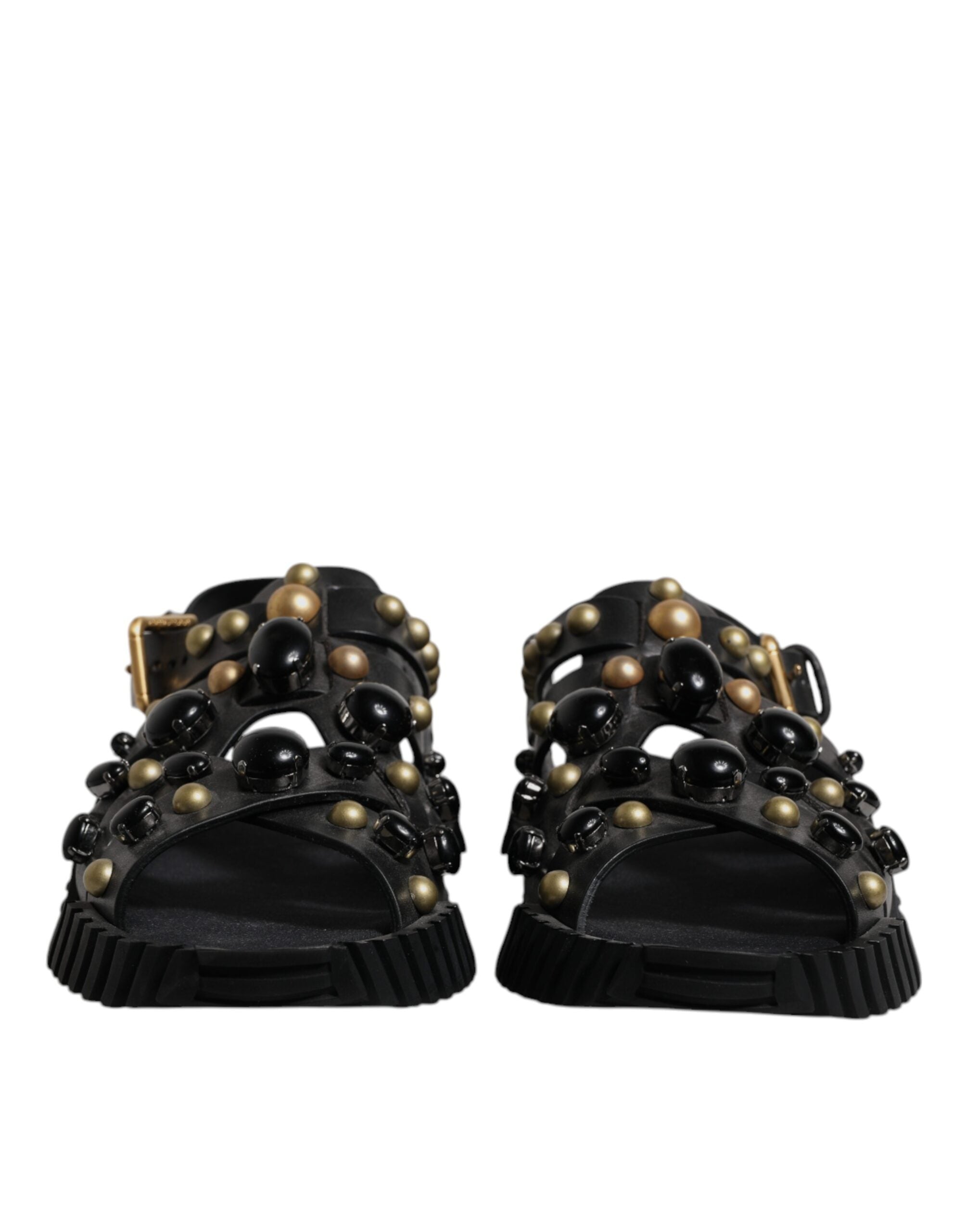 Dolce & Gabbana Black Leather Studded Slides Sandals Shoes -   -  Dolce & Gabbana. Dolce & Gabbana Black Leather Studded Slides Sandals Shoes -   -  Dolce & Gabbana.