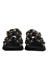 Dolce & Gabbana Black Leather Studded Slides Sandals Shoes -   -  Dolce & Gabbana.