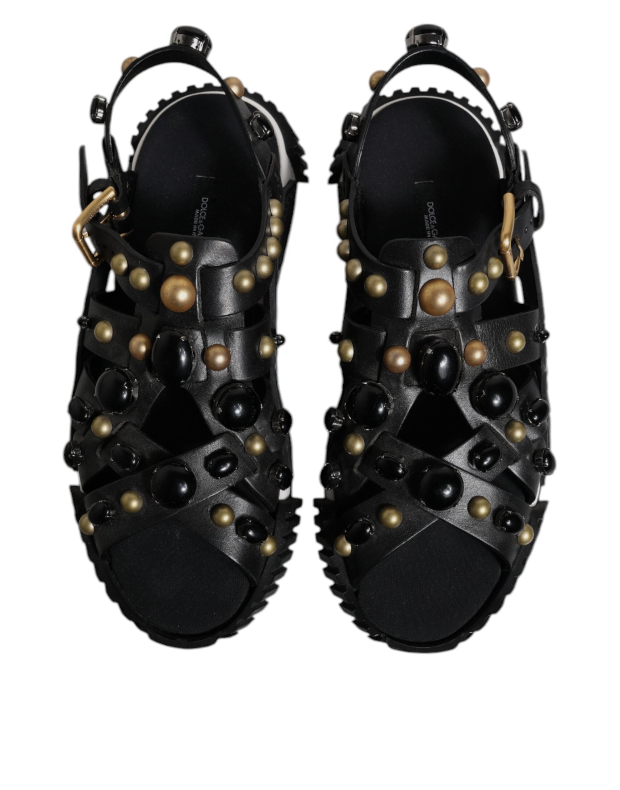 Dolce & Gabbana Black Leather Studded Slides Sandals Shoes -   -  Dolce & Gabbana. Dolce & Gabbana Black Leather Studded Slides Sandals Shoes -   -  Dolce & Gabbana.