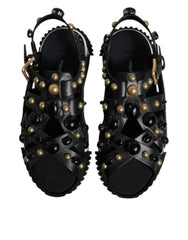 Dolce & Gabbana Black Leather Studded Slides Sandals Shoes -   -  Dolce & Gabbana.
