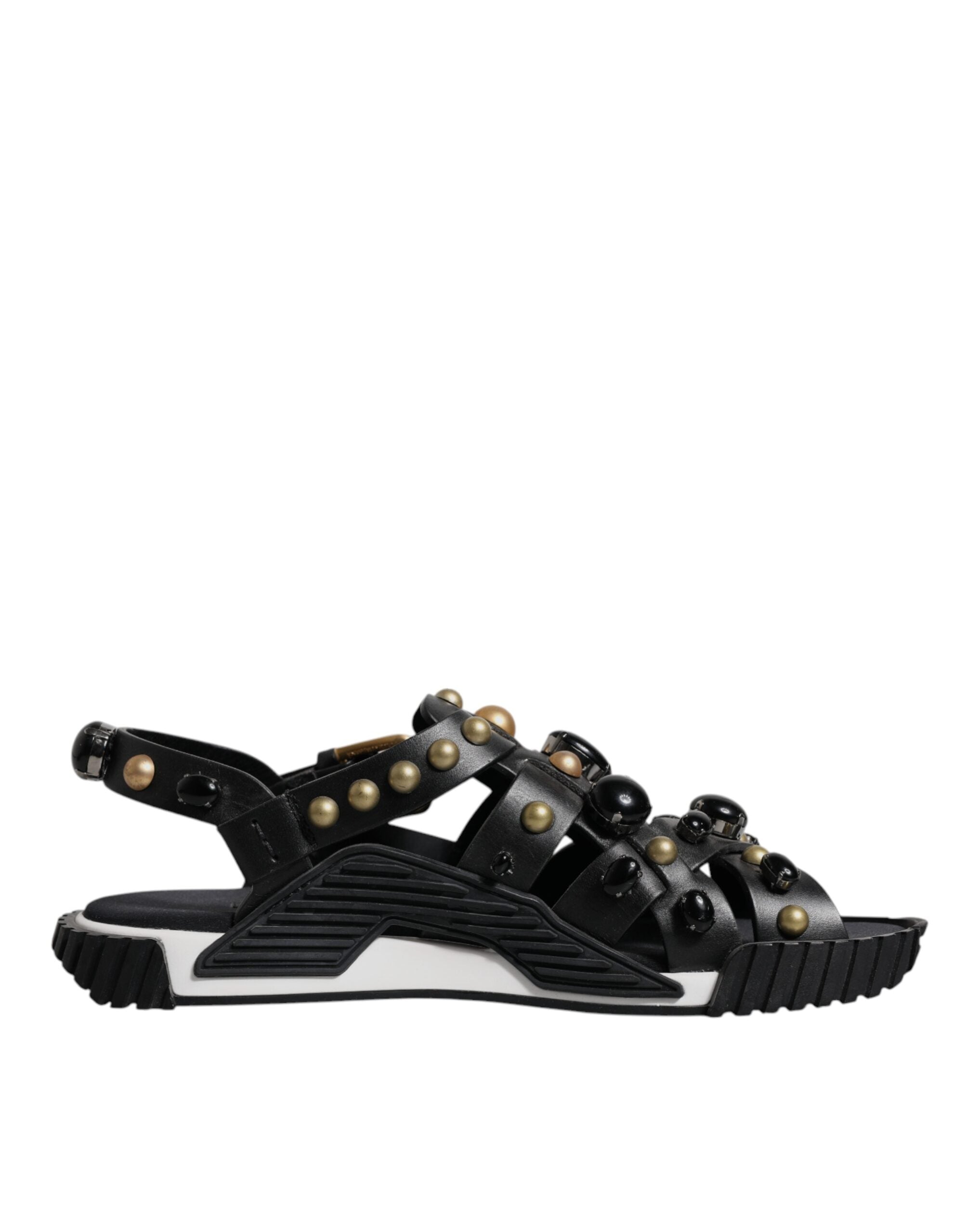 Dolce & Gabbana Black Leather Studded Slides Sandals Shoes -   -  Dolce & Gabbana.