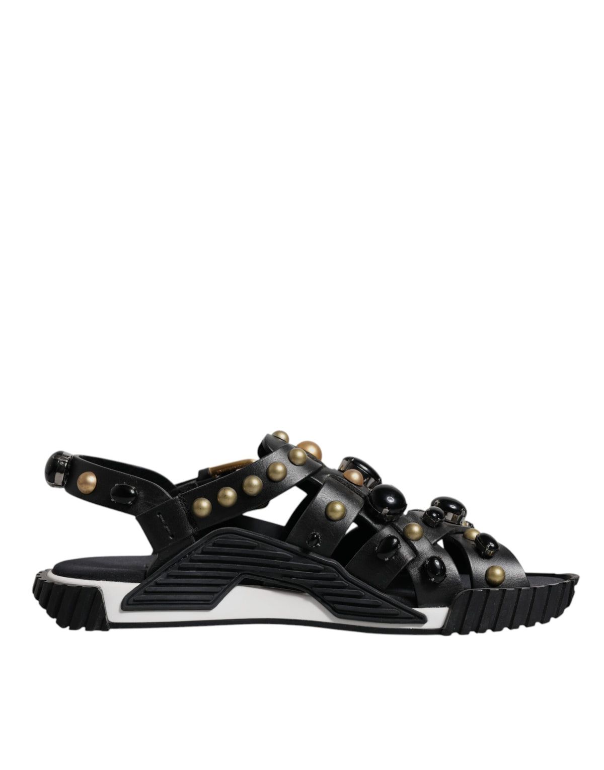 Dolce & Gabbana Black Leather Studded Slides Sandals Shoes -   -  Dolce & Gabbana.