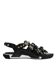Dolce & Gabbana Black Leather Studded Slides Sandals Shoes -   -  Dolce & Gabbana.