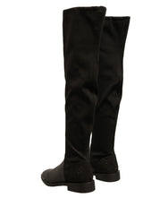 MY TWIN Black Leather Suede Flats High Boots Shoes -   -  MY TWIN.