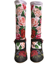 Dolce & Gabbana Black Floral Socks Crystal Boots Jersey Shoes -   -  Dolce & Gabbana.