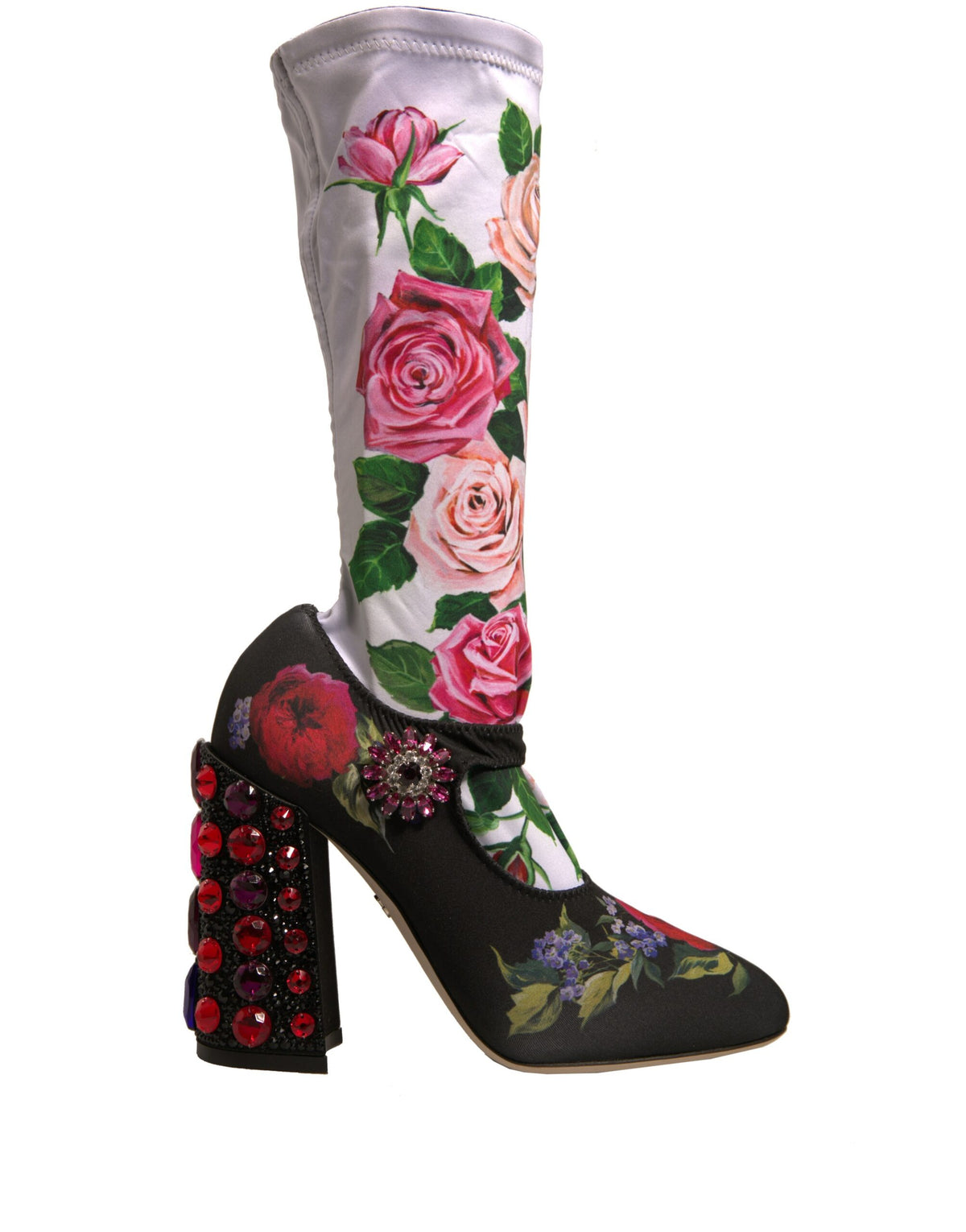 Dolce & Gabbana Black Floral Socks Crystal Boots Jersey Shoes -   -  Dolce & Gabbana.