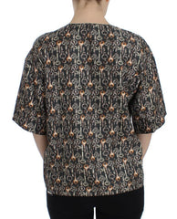 Dolce & Gabbana Gray Gold Key Print Silk Blouse T-shirt -   -  Dolce & Gabbana.