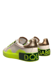 Dolce & Gabbana White Yellow Portofino Leather Sneakers Shoes -   -  Dolce & Gabbana.