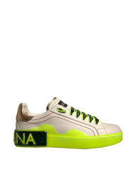 Dolce & Gabbana White Yellow Portofino Leather Sneakers Shoes -   -  Dolce & Gabbana.
