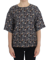 Dolce & Gabbana Gray Gold Key Print Silk Blouse T-shirt -   -  Dolce & Gabbana.