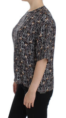 Dolce & Gabbana Gray Gold Key Print Silk Blouse T-shirt -   -  Dolce & Gabbana.