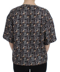 Dolce & Gabbana Gray Gold Key Print Silk Blouse T-shirt -   -  Dolce & Gabbana.