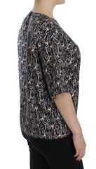 Dolce & Gabbana Gray Gold Key Print Silk Blouse T-shirt -   -  Dolce & Gabbana.