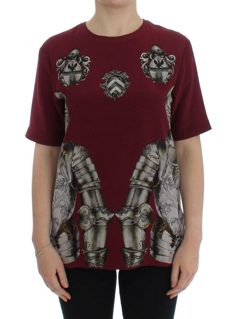 Dolce & Gabbana Red Knight Print Silk Blouse T-shirt -   -  Dolce & Gabbana.