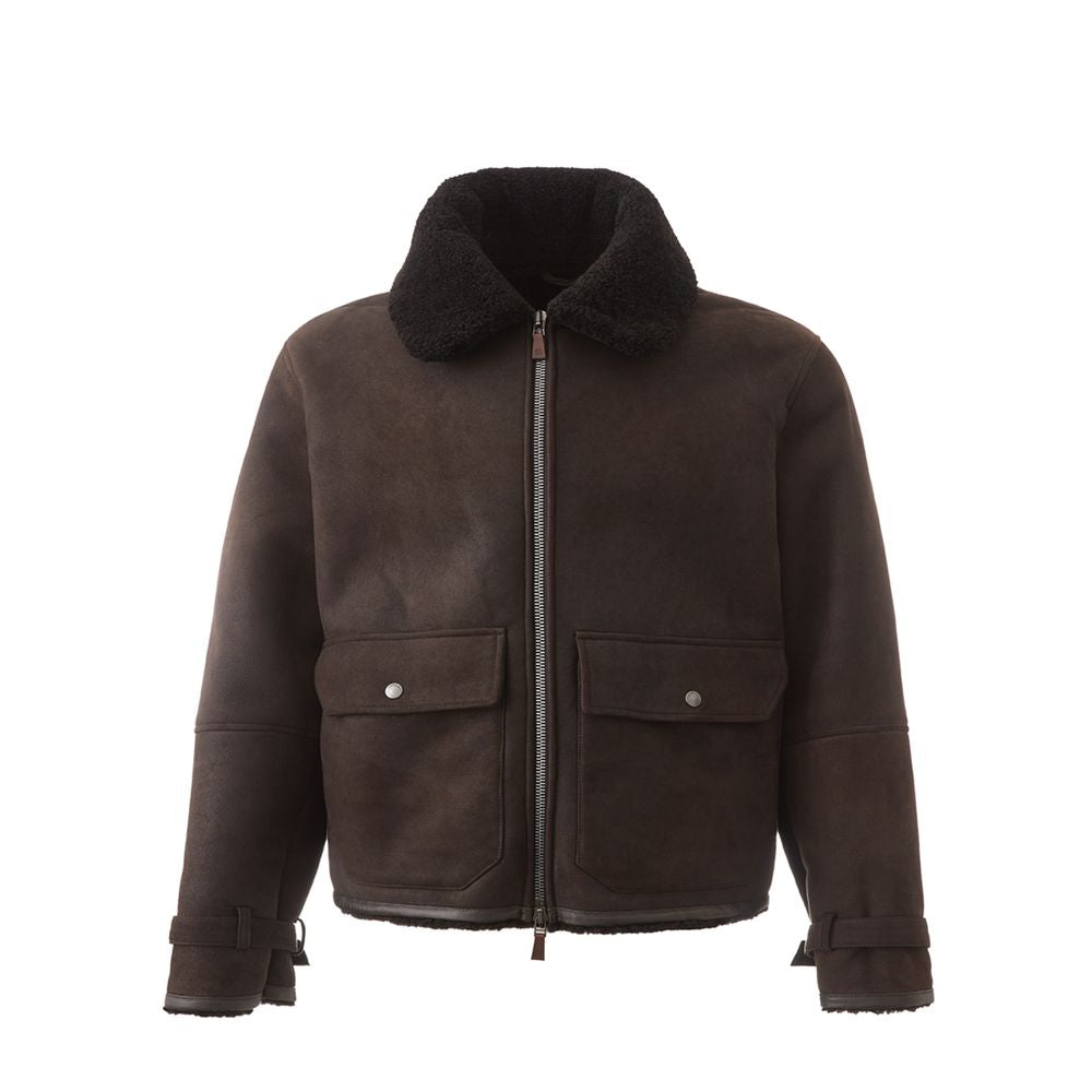 Lardini Elegant Montone Leather Brown Jacket -   -  Lardini.