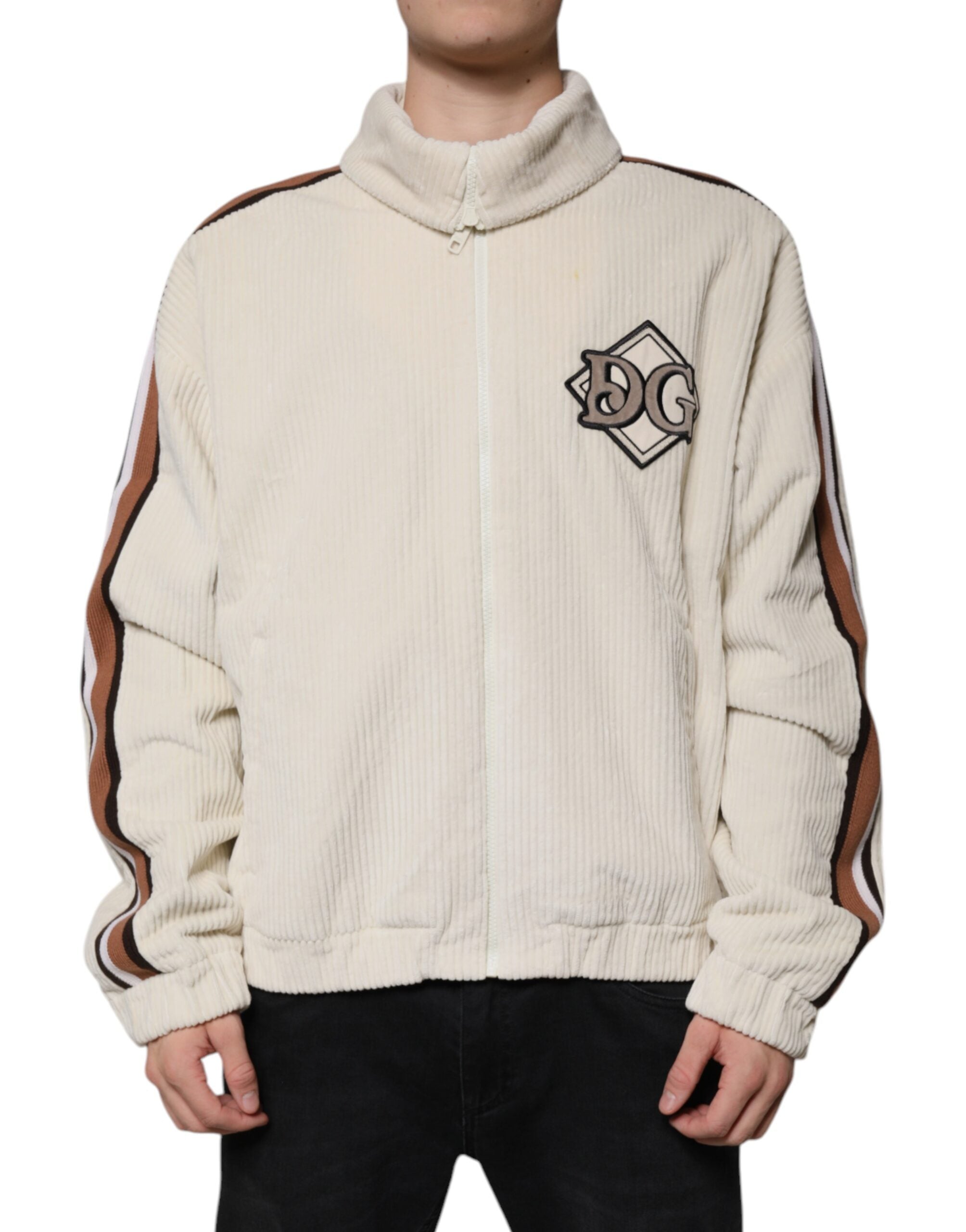 Dolce & Gabbana Beige Logo Applique Cotton Corduroy Full Zip Jacket -   -  Dolce & Gabbana.